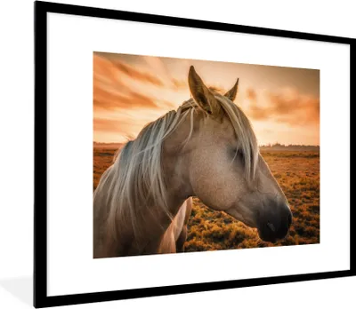 Produktbild von MuchoWow® Gerahmtes Poster Pferd - Tiere - Porträt 80x60 cm - Poster mit Schwarzem Bilderrahmen Wandposter Rahmen Foto Bilder - Schlafzimmer-Dekorationen - Fotoposter