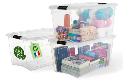 Image de Boîtes de rangement Iris Ohyama avec couvercle, 45 litres, lot de 3, modèle BSB-45