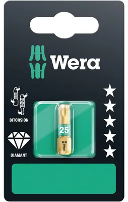 Produktbild von Wera Bit Torx 25 Länge 25mm 1 / 4 Zoll 6-kant C6,3 BiTorsion diamantbeschichtet Karte mit 1St. 867 / 1 BDC SB - 5134377001