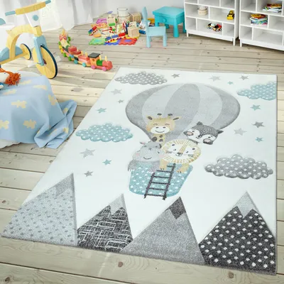 Produktbild von TT Home Kinderteppich 3D Optik Konturenschnitt Dschungeltiere Luftballon Motiv In Creme Größe 140x200 cm
