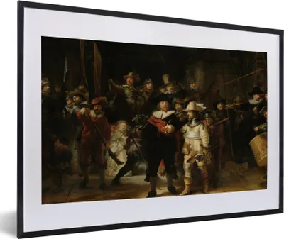 Produktbild von MuchoWow® Gerahmtes Poster Die Nachtwache - Kunst - Alte Meister - Rembrandt 60x40 cm - Poster mit Schwarzem Bilderrahmen Wandposter Rahmen Foto Bilder - Schlafzimmer - Plakat in Rahmen - Drucken