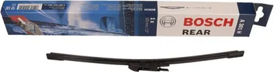 A Bosch rear windshield wiper and its packaging are shown against a white background.