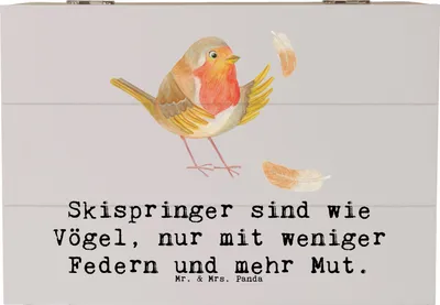 Produktbild von Mr. & Mrs. Panda Box Skispringen Mut 22 x 15 cm - Grau Pastell - Geschenk, Teamsport, kiste holz, mit Deckel, truhe, Sportler, Humor, Sprünge, Geschenkbox, fotobox, Sport