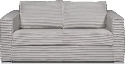 Produktbild von Express 3-Sitzer Schlafsofa in hellgrauem, breit gestreiftem Cord - Schlafbereich mit 140 cm breiten Latten - 18 cm Matratze - LORETO