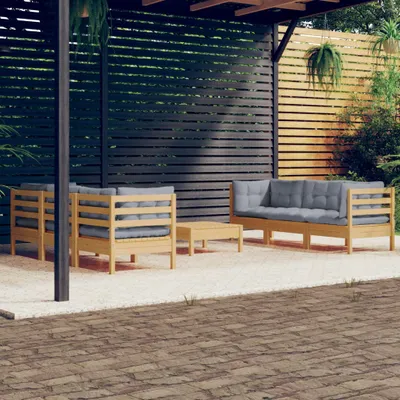 Produktbild von Cloris Designermöbel 7-tlg. Garten-Lounge-Set mit Grauen Kissen Kiefernholz 2024 Neu