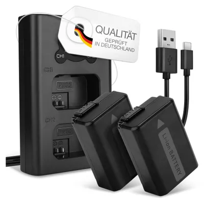 Produktbild von CELLONIC 2x Akku für Kamera Kompatibel mit Sony ILCE-6000 (α6000), A6400 ILCE-6400, Alpha 6400 ILCE-6400, NP-FW50 - (1030mAh, 7.4V) + Dual Ladegerät