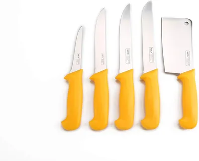 Produktbild von Shov Metzgermesser Küchenmesser Schlachtermesser Stechmesser Messer 5 teilig Edelstahl Rostfrei Profiqualität Gelb
