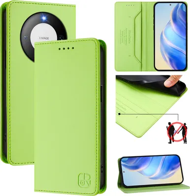 Produktbild von Lederhülle für Huawei Mate 60 Hülle Flip Brieftasche Kartenfächern Ständer Schutzhülle Grün