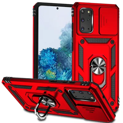 Immagine prodotto di Custodia per Samsung Galaxy S20 Plus a doppio strato con copertura scorrevole della fotocamera e supporto ad anello rosso