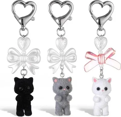 Produktbild von Süße Katzen-Schlüsselanhänger mit Herz, 3er-Set, Geschenk