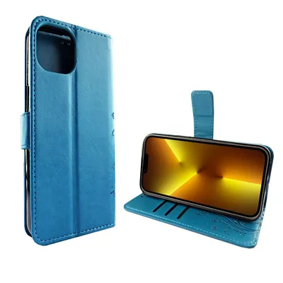 Imagen del producto de Funda para Apple iPhone 13 Pro Max, tipo estuche protector con tapa y compartimento para tarjetas, color: flores azules