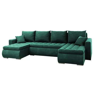 Zdjęcie produktu dla Narożnik Luis, narożnik U-kształt, sofa, kanapa, z funkcją spania, pojemnik na pościel, dekoracyjne pikowanie, meble tapicerowane, Riviera 38, zielony