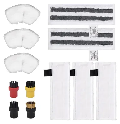 Produktbild von 12-teiliges Mikrofasertuch-Set – Kompatibel mit Kärcher Dampfreinigern EasyFix SC2, SC3, SC4 und SC5 – Enthält Mikrofaserbezug, Scheuerpads, Handsprühdüse, Mikrofasertuch und Rundbürste