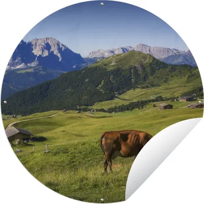 Produktbild von MuchoWow® Gartenposter Outdoor-Poster Rund Kuh - Berg - Alpen Ø 120 cm Gartendeko Rundes Poster draußen