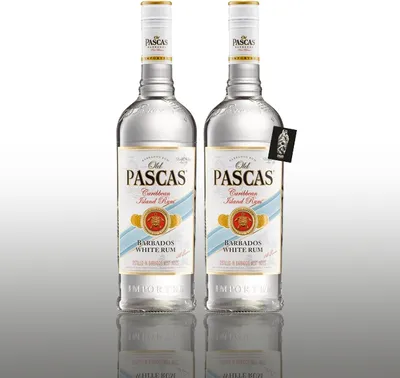 Produktbild von Old Pascas 2er-Set white Rum 2x0,7l (37,5% vol.) distilled in Barbados/West Indies Caribbean Island Rum inkl. Mixcompany Postkarte- [Enthält Sulfite]