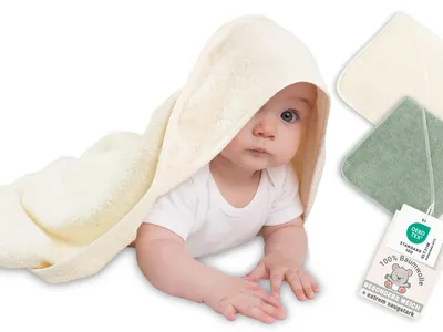Produktbild von Baby-Kapuzenbadetuch, 100% Baumwolle, Natur