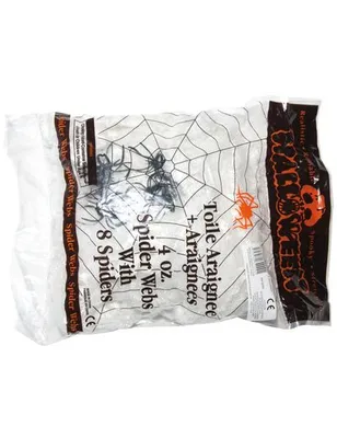 Produktbild von Spinnennetz mit 8 Spinnen Halloween-Spinnenweben weiss-schwarz 113g