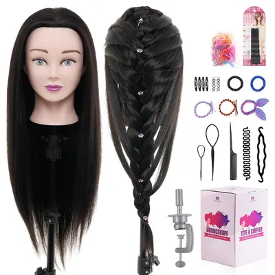 Produktbild von Übungskopf Friseurpuppe Haarpuppe - 61 cm - 50 % Echthaar - Schwarzes Haar - Zum Schneiden und Frisieren