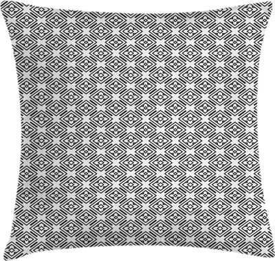 Produktbild von ABAKUHAUS geometrische Rhombus Kissenbezug, Vintage Beeinflusst Konzept mit Repeating Ornaments Artsy, 40 x 40 cm, Charcoal Grau und Weiß
