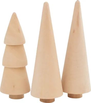 Zdjęcie produktu dla 3 małe ozdobne drewniane drzewka Ø 2,9 x 8 cm