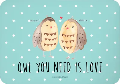 Produktbild von Mr. & Mrs. Panda magnet Eulen Liebe - Türkis Pastell - Geschenk, whiteboardmagnet, tafelmagnet, Owl, Hochzeit Spruch, Eule, Liebesspruch, Kühlschrankmagnet, zettelhalter