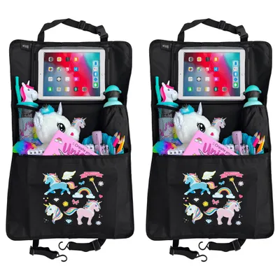 Produktbild von 2x Auto Achterbank Organizer mit Verstellbarer Tischhalterung für Tablets bis 20 Zoll mit Touchscreen - Universal - Thermische Tasche + Stretch Mesh Beutel - Waschbar