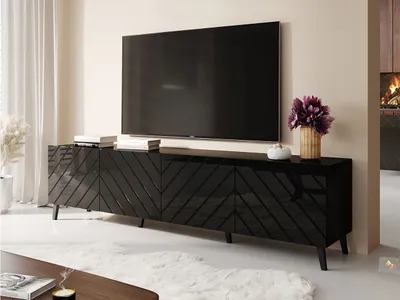 Produktbild von TV stolík 200 cm BERMEJO - čierny / lesklý čierny