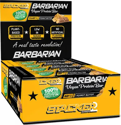 Produktbild von Stacker2 Barbarian Vegan Protein Bar (12x40g) Peanut Butter - Riegel - Protein-Riegel