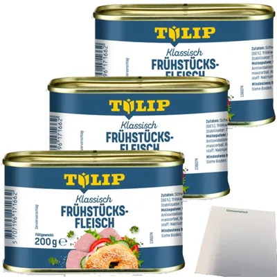 Produktbild von Tulip Klassisch Frühstücksfleisch 3er Pack (3x200g Dose) + usy Block