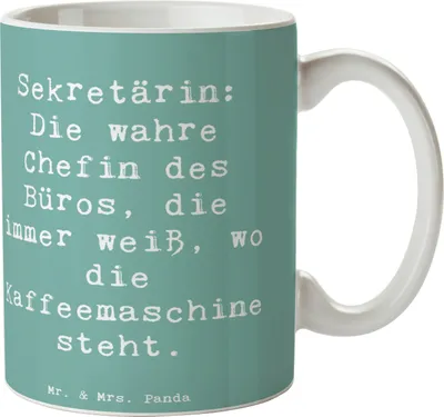 Produktbild von Mr. & Mrs. Panda Tasse Spruch Sekretärin Chef - Meeresbrise - Geschenk, cappuccinotasse, Teetasse, Geschenke mit Herz, kreative, Kaffeebecher, Sekretariatsarbeit, Büro