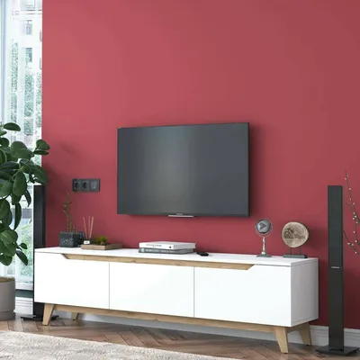 Image de Apatite - Meuble TV, 180x35x49h cm Blanc, une Étagère
