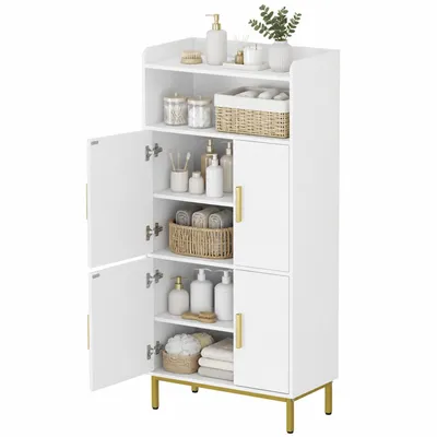 Produktbild von Badezimmerschrank mit 4 Türen und 1 offener Bereich, Badschrank mit Verstellbare Ablage, Aufbewahrungsschrank, Badezimmer, Wohnzimmer