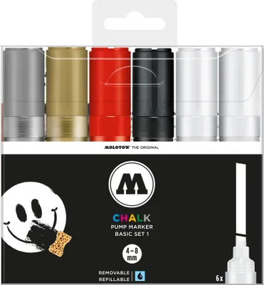 Produktbild von Molotow Kreidemarker CHALK, 4-8 mm 6er Etui, Basic Set 1, sortiert
