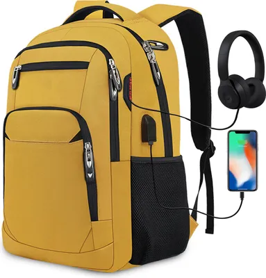 Produktbild von OKWISH Laptop Rucksack 17,3'' Business Rucksack Schulrucksack Großer Tragbar Taschen Reise Backpack Daypack Mit USB und Taschen für Herren, Gelb