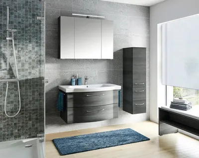 Produktbild von Pelipal Badmöbel-Set Sunline 114 BxHxT 128 x 200 x 51,5 cm Frontfarbe graphit struktur quer Badmöbel-Set mit Waschtisch