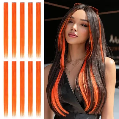 Obrázok produktu pre Predlžovanie vlasov, klipsňa, 56 cm, farebné, rovné, 10 kusov, viacfarebné, oranžová