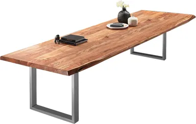 Produktbild von Esstisch Baumkante massiv Akazie natur 300 x 120 silber VALIN