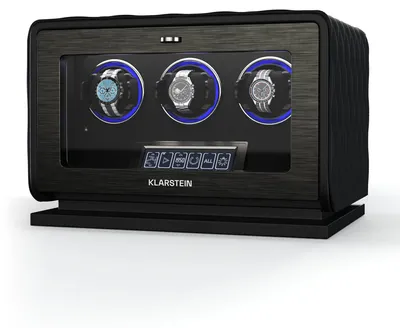 Produktbild von Klarstein LuminousTime Uhrenbeweger für 3 Uhren – Automatik-Uhrenbeweger mit Flüsterleisem Japanischem Motor, LCD-Touchpanel & Fernbedienung, 20 TPD-Einstellungen, RGB & LED-Beleuchtung,