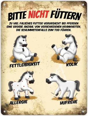 Produktbild von Metallschild XL mit weiße Pferde Motiv und Spruch: Bitte nicht füttern Schild