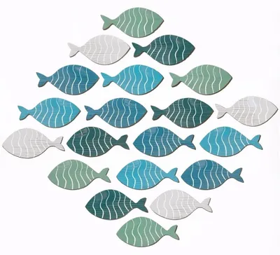 Holzfisch-Wanddeko-Set, 20 Stück, 4 Farben, maritim, selbstklebend