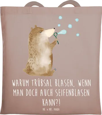 Produktbild von Mr. & Mrs. Panda Shopping Tasche Bär Seifenblasen - Braun Pastell - Geschenk, Teddy, Jutebeutel, Tote Bag, Laptoptasche, Schultasche, Lustig Sein Glücklich Traurig Happy