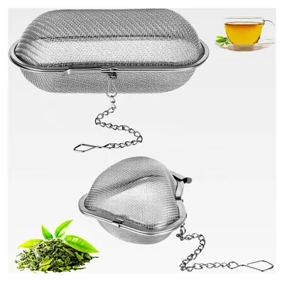 Produktbild von 2 Stück Gewürzsieb aus rostfreiem Edelstahl mit Kette und Haken zum Einhängen am Topfrand, Kräutersieb für Gewürze, Kräuter und losen Tee