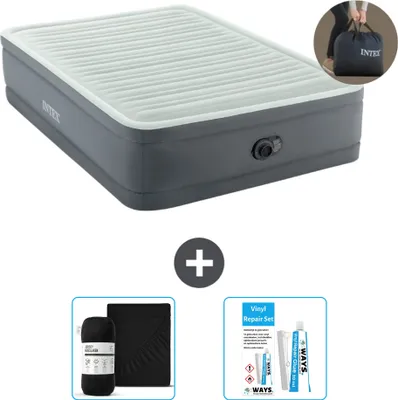 Produktbild von Intex Airbed - Doppelbett - 137 x 191 x 46 cm - Grau - Inklusive Pumpe - Spannbettuch en Reperaturset