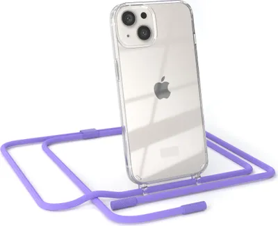 Produktbild von EAZY CASE Handykette für Apple iPhone 13, Clear Case aus Silikon, mit Umhängeband, abnehmbare Endstücke, Handyband in Violett