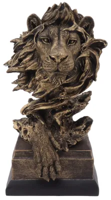 Löwenkopf-Skulptur aus Harz, 30x15x13 cm, bronzefarben