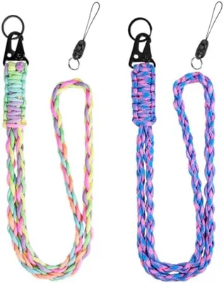 Produktbild von PolkaHome® Paracord Lanyard Nackenband – 2 Stück, geflochtenes Polyester, 550 Pfund Zugkraft, Lila/Pastell