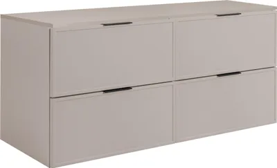 Zdjęcie produktu dla RODAN | Szafka Pod Umywalkę - Wisząca - SLIM - 160 CM - Kaszmirowa - 3 Kolory Uchwytów - MDF - Beżowy Blat - 4 Szuflady