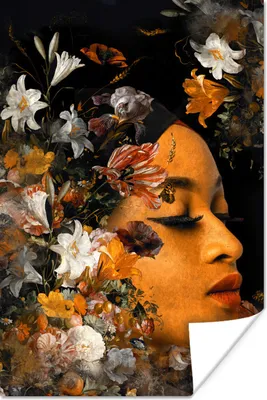 Produktbild von MuchoWow® Poster Blumen - Frau - Farben 80x120 cm - Papierdruck