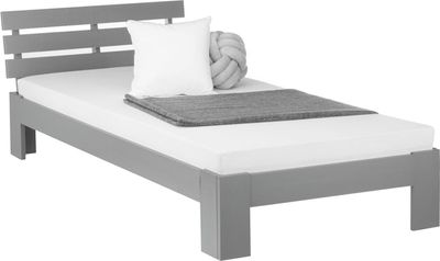 Homestyle4u 2035, jednolůžko Dřevěná postel 90x200 s roštovým rámem Šedá postel z borovice Rám postele z masivu