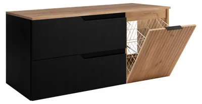 Produktbild von Rodan Waschbeckenunterschrank 120cm - mit Platte & Wäschekorb - Schwarz-Braun - MODERN